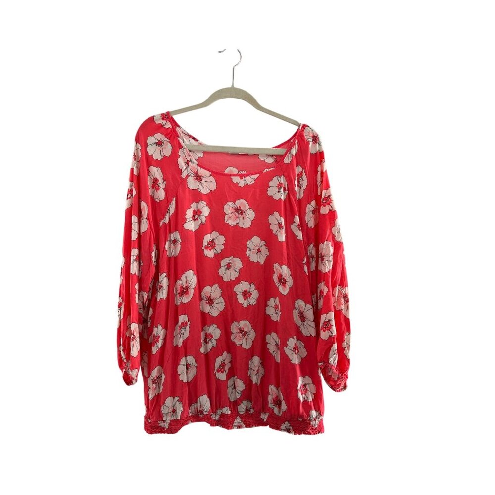 Old Navy Womens Red Floral‎ Blouse XXL/XXG Lightweight Hawaiian Plus Size Boho a
